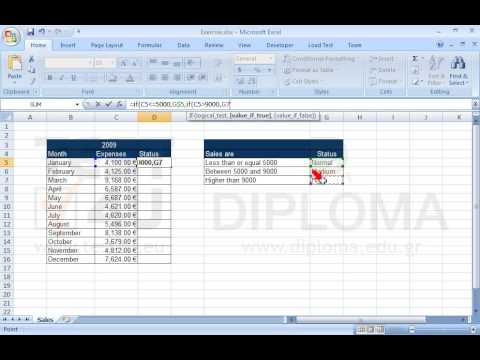 Enter the appropriate nested functions in the cell range D5:D16 to return the Expenses status as follows (do not use the IFS function): 
 
     