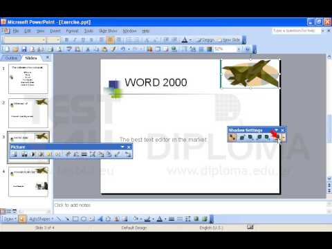 Apply any shadow style (effect) and color of your choice on the airplane picture displayed on the slides 2 to 4. Apply any shadow style (effect) and color of your choice on the airplane picture displayed on the slides 2 to 4.