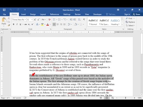 Select the text between From the establishment... and ...presented and apply two columns layout. Columns should be of equal width and separated by a 0,3" space with a line between them. Then insert a column break just before the phrase All "Greek" songs.... Select the text between From the establishment... and ...presented and apply two columns layout. Columns should be of equal width and separated by a 0,3" space with a line between them. Then insert a column break just before the phrase All "Greek" songs....