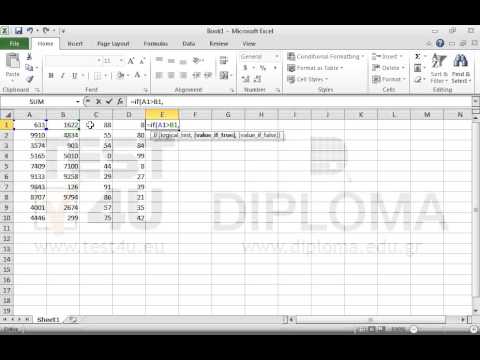 Insert the appropriate function in the cell E1, so that if the value in the cell A1 is higher than the value in the cell B1, the function will return the value of the cell C1; otherwise the function will return the value of the cell D1. Reproduce this function up to the cell E10.