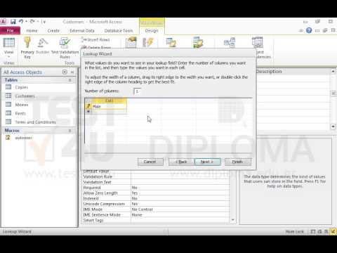 In the Customers table insert a new field named sex in text data type and set field size in 50. The user will be able to choose between Male or Female only. Save and close the table.