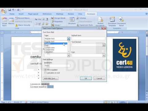 Insert a textbox as form field allowing user to enter only numbers on the right of the License number. 
Use number (1) as default value, five (5) digits for maximum length and two decimal places (0.00) for format. 
Then, make sure help text cert4u-License appears when the user presses F1. 