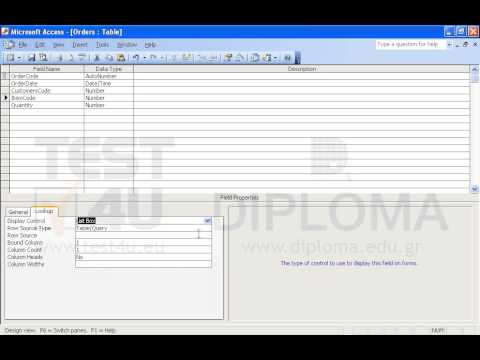 Set the display control of the ItemCode field in the Orders table as List Box. Make sure the Row Source Type property is Table/Query and the data are derived from the Products table. Save and close the table. Set the display control of the ItemCode field in the Orders table as List Box. Make sure the Row Source Type property is Table/Query and the data are derived from the Products table. Save and close the table.