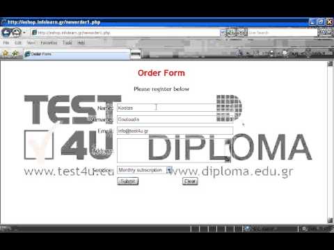 Go to the appropriate page to place a new order. Fill in the order form, using the following data:
Name: Kostas
Surname: Goutoudis
email: info@test4u.gr
Address: 6th Pindou st.
Service: Annual subscription
Then submit your order.