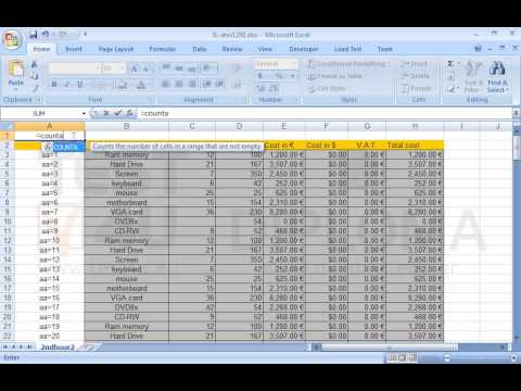 Insert a function in the cell A1 to count non blank cells within the cell range A3:A15000.