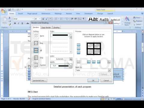 Navigate to the table of the first page of the current document and remove all borders. Then apply single outside border of 6pt width.