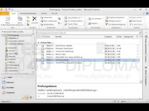 Löschen Sie die Nachricht mit dem Betreff Prüfungsdatum, die sich im Ordner Posteingang befindet. 