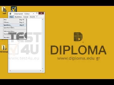 Öffnen Sie eine Textverarbeitungsanwendung (z.B. Editor) und geben Sie den Text Vamvakaris Markos in die erste Zeile ein. Speichern Sie dann die Datei im Ordner TEST4UFolder auf dem Desktop unter dem Namen markos.txt und schließen Sie die Datei. 