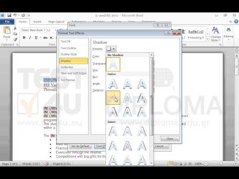 Apply any strikethrough and shadow effect to the first word of the current document. Apply any strikethrough and shadow effect to the first word of the current document.