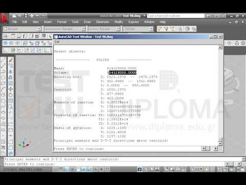Ανοίξτε το αρχείο με όνομα TEST 98.dwg από τον φάκελο IL-ates\CAD της επιφάνειας εργασίας και χρησιμοποιώντας την κατάλληλη εντολή, υπολογίστε τον όγκο του σχεδιασμένου στερεού. Στη συνέχεια τροποποιήστε το υπάρχον κείμενο, γράφοντας το αποτέλεσμα που υπολογίσατε. Ανοίξτε το αρχείο με όνομα TEST 98.dwg από τον φάκελο IL-ates\CAD της επιφάνειας εργασίας και χρησιμοποιώντας την κατάλληλη εντολή, υπολογίστε τον όγκο του σχεδιασμένου στερεού. Στη συνέχεια τροποποιήστε το υπάρχον κείμενο, γράφοντας το αποτέλεσμα που υπολογίσατε.