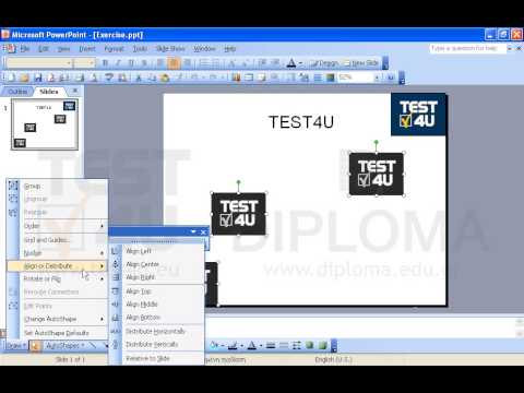 Apply horizontal distribution on the three TEST4U logos (colored in grayscale) of the slide. The distribution should be aligned to the slide. Apply horizontal distribution on the three TEST4U logos (colored in grayscale) of the slide. The distribution should be aligned to the slide.