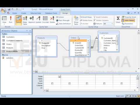 Create a query that will display only the OrderDate field from the Orders table, the Customer_Surname field from the Customers table and the Description field from the Products table.
Make sure the fields are displayed in the above order and all records of the Orders table are displayed even if there are not matching records in the Customers and Products tables. Save the query. Create a query that will display only the OrderDate field from the Orders table, the Customer_Surname field from the Customers table and the Description field from the Products table.
Make sure the fields are displayed in the above order and all records of the Orders table are displayed even if there are not matching records in the Customers and Products tables. Save the query.