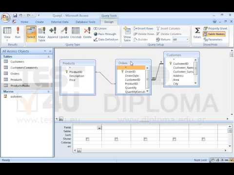 Create a query that will display only the OrderDate field from the Orders table, the Customer_Surname field from the Customers table and the Description field from the Products table. 
Make sure the fields are displayed in the above order and all records of the Orders table are displayed even if there are not matching records in the Customers and Products tables. Save the query.