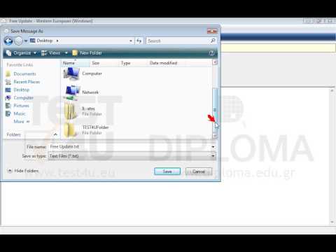 Save the message with subject Free Update located in your Inbox, as text file (*.txt), using the name Free Update to the TEST4UFolder folder on your desktop.
