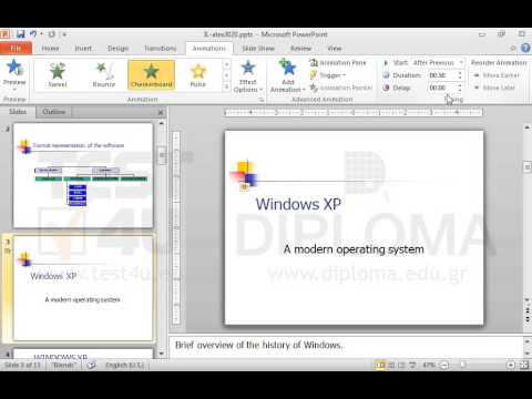 Apply the Checkerboard Across entrance effect to the title text of the 3rd slide and make sure it starts automatically with the previous one. Then apply the same effect and the same options to the text which appears in the main body of the slide and make sure it is displayed with a mouse click. Apply the Checkerboard Across entrance effect to the title text of the 3rd slide and make sure it starts automatically with the previous one. Then apply the same effect and the same options to the text which appears in the main body of the slide and make sure it is displayed with a mouse click.
