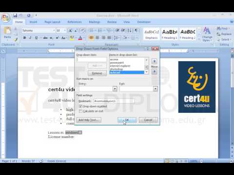 Insert the items photoshop and autocad on the dropdown list. Then, delete the checkbox form field. Insert the items photoshop and autocad on the dropdown list. Then, delete the checkbox form field.