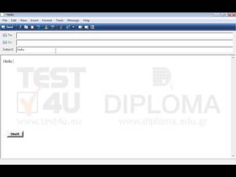 Create a new email message with subject Hello and enter the text Hello World in the body of the message. Set the kostas@myserver.gr e-mail address as recipient, save the message in the Drafts folder and close it.