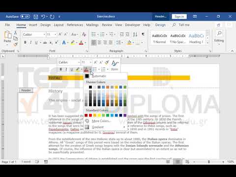 Apply orange shading on the header of the document. Then, insert the word TEST4U on the left side of the header using 10pt, dark blue, Verdana font. Apply orange shading on the header of the document. Then, insert the word TEST4U on the left side of the header using 10pt, dark blue, Verdana font.