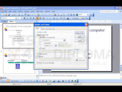 Apply an automatic date to every slide and automatic numbering to the first slide only. Apply an automatic date to every slide and automatic numbering to the first slide only.