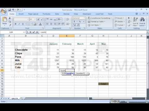 Navigate to the cell E11 of the SALES worksheet and insert there the appropriate function to display the sum of the values of the cell range E6:E9.