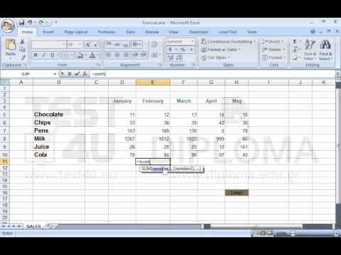 Navigate to the cell E11 of the SALES worksheet and insert there the appropriate function to display the sum of the values of the cell range E6:E9. Navigate to the cell E11 of the SALES worksheet and insert there the appropriate function to display the sum of the values of the cell range E6:E9.