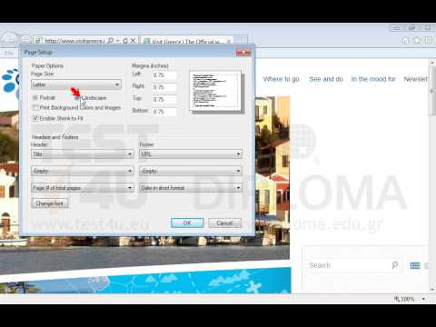 Change the orientation of the printed page into landscape and print the current page to the default printer.