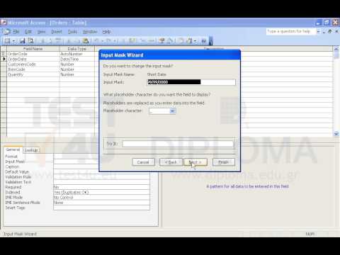 Create the suitable Input Mask in the OrderDate field of the Orders table so that users can enter up to 2 digits for day, month and year. Use the symbol # as placeholder. Save and close the table.