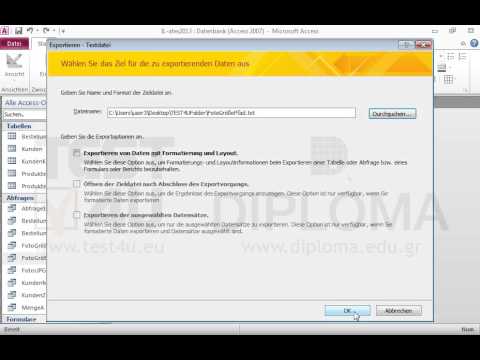 Exportieren Sie die Abfrage FotoGrößePfad in eine durch TAB-Zeichen getrennte Textdatei, die keine Feldnamen bzw. kein textbegrenzungszeichen (Textqualifizierer) enthalten soll, unter dem Namen FotoGrößePfad.txt im Ordner Desktop\TEST4UFolder. 