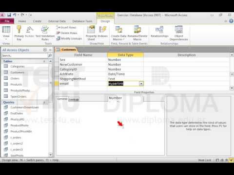 Insert a new field named email as hyperlink in the Customers table. Also apply lowercase format and save the changes.