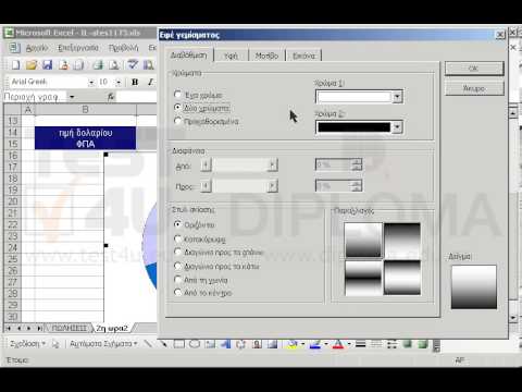 Στο γράφημα του φύλλου 2η ώρα2 ορίστε σαν φόντο το παρακάτω εφέ γεμίσματος:
Διαβάθμιση με 2 χρώματα. Χρώμα 1 κόκκινο και Χρώμα 2 λευκό.
Στυλ σκίασης οριζόντιο και παραλλαγή από κόκκινο (επάνω) σε λευκό (κάτω)
Επίσης το γράφημα να μην έχει περίγραμμα.