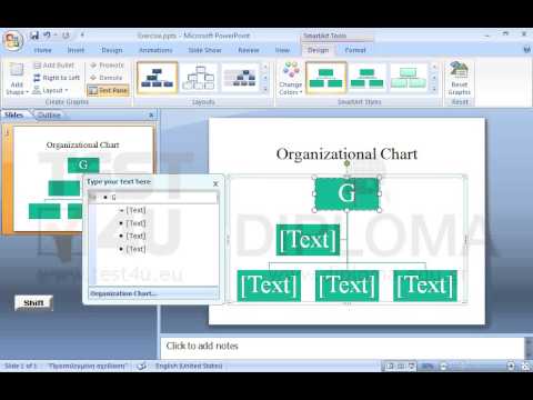 Create an Organization Chart to display Goutoudis Kostas at the highest level of the hierarchy with 1 assistant and 2 subordinates.