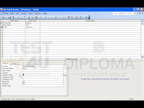 Set number 100 as default value of the Price field in the Products table. Save and close the table. Set number 100 as default value of the Price field in the Products table. Save and close the table.