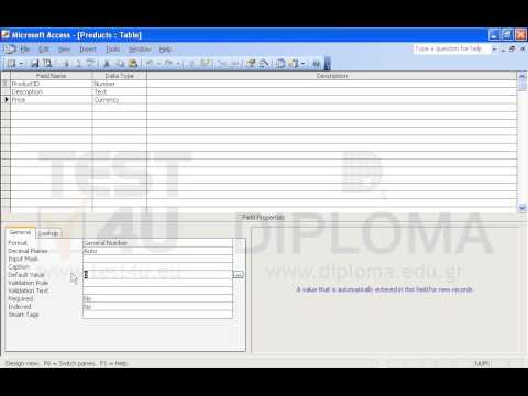 Set number 100 as default value of the Price field in the Products table. Save and close the table.