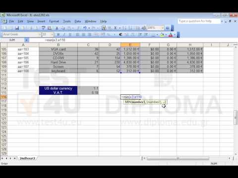 In the cell E116 enter a function that calculates the minimum cost for the cell range E3:E110 and in the cell E117 another function that returns the maximum cost for the same cell range.