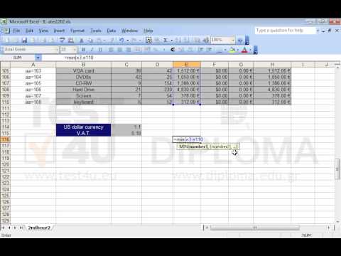 In the cell E116 enter a function that calculates the minimum cost for the cell range E3:E110 and in the cell E117 another function that returns the maximum cost for the same cell range. In the cell E116 enter a function that calculates the minimum cost for the cell range E3:E110 and in the cell E117 another function that returns the maximum cost for the same cell range.
