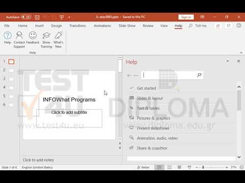 Show any topic of the Microsoft PowerPoint help tool. 