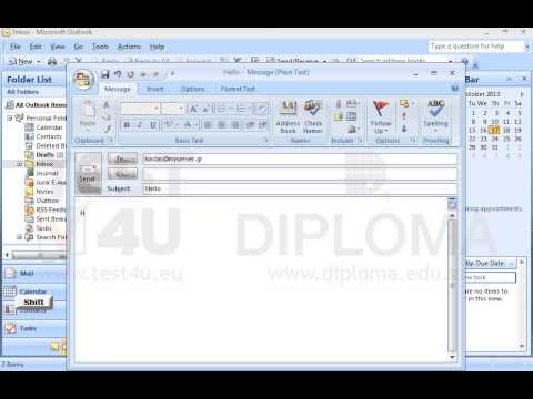 Create a new email message setting the kostas@myserver.gr email address as the recipient's address. Display the text Hello as subject, the text Hello World in the main body of the email and save it to the Drafts folder.