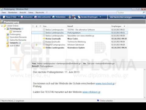 Löschen Sie die Nachricht mit dem Betreff Prüfungsdatum, die sich im Ordner Posteingang befindet. 