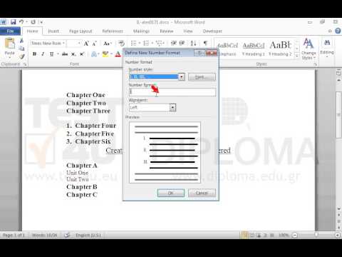 Apply numbered outline to the text Chapter A to Chapter C so that the text Chapter A is on the first level, the text unit one to unit two on the second level and the text Chapter B to Chapter C on the first level. Then, change format of levels so that number style of the first level is uppercase Latin numerals (ex. I, II, III) with a closing parenthesis, and the number style to the second level is lowercase Latin numerals (ex. i, ii, iii) with a closing parenthesis. 