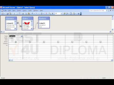 Create a query that will display only the OrderDate field from the Orders table, the Customer_Surname field from the Customers table and the Description field from the Products table.
Make sure the fields are displayed in the above order and all records of the Orders table are displayed even if there are not matching records in the Customers and Products tables. Save the query. Create a query that will display only the OrderDate field from the Orders table, the Customer_Surname field from the Customers table and the Description field from the Products table.
Make sure the fields are displayed in the above order and all records of the Orders table are displayed even if there are not matching records in the Customers and Products tables. Save the query.