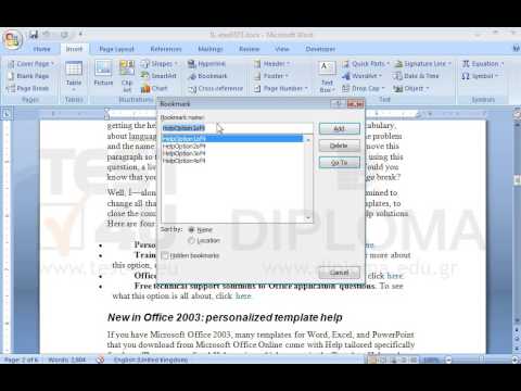 Navigate to the second page of the document. Place the text cursor on the left of New in Office 2003: personalized template help. At that point enter a bookmark with the name New2003.