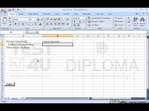 Enter in the cell B2 the appropriate function which will return the text appearing in the cell A2 deleting spaces before and after the name. Copy the function in the cell range Â3:Â4.