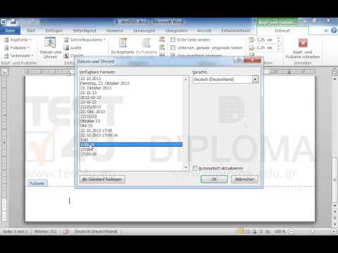 Fügen Sie in die Fußzeile des Dokuments ein Feld ein, das die aktuelle Uhrzeit anzeigt. 