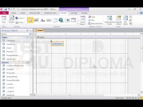 Create a blank form named StartForm. Insert a button to display the text Customers, which will open the Customers form and will display all of its records, when the user clicks it. Insert another button to display the text Orders, which will open the Orders form.