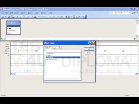 Set the display control of the ItemCode field in the Orders table as combo box, and the Row Source Type property to Table/Query. Derive data for the Code and Description fields from the Products table and apply sorting by Description in ascending order. Make sure the first column (Code field) is not displayed, the count column is 2, the column headers are not displayed and there is a limit to the list. Save and close the table.