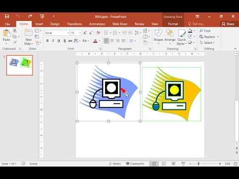 Make sure the shape on the left is similar to that on the right. Apply orange background color, blue color on the mouse shape and yellow on the screen circle. Then remove the green border from the shape on the right.