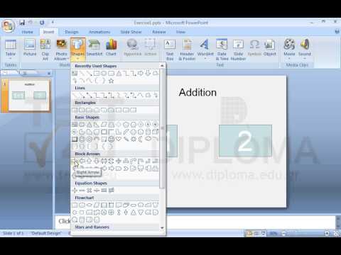 Insert a block type arrow pointing to the right between the two text boxes. Make sure the arrow is center and middle aligned on the slide. Insert a block type arrow pointing to the right between the two text boxes. Make sure the arrow is center and middle aligned on the slide.