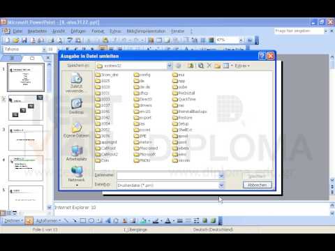 Drucken Sie die gesamte Präsentation auf dem Standarddrucker in einer Datei unter dem Namen meindruck6.prn im Ordner TEST4UFolder, der sich auf dem Desktop befindet aus. Drucken Sie die gesamte Präsentation auf dem Standarddrucker in einer Datei unter dem Namen meindruck6.prn im Ordner TEST4UFolder, der sich auf dem Desktop befindet aus.
