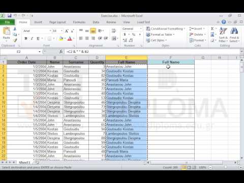 Copy the full names of the clients to the cell range F2:F201 without copying the functions.