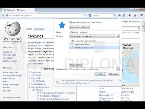 Fügen Sie zu einem neuen Ordner, den Sie in den Favoriten (Lesezeichen-Menü) mit dem Namen test4ufolder erstellen sollen, die aktuelle Webseite unter dem Namen Mykonos hinzu.